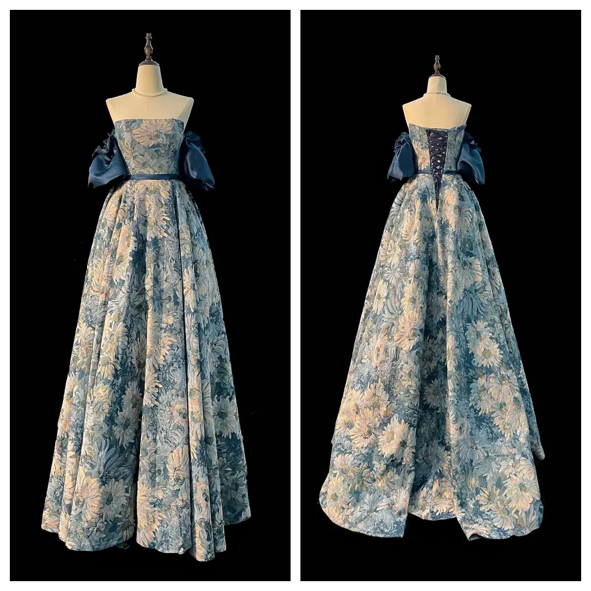 

Blue Prom Dresses Ribbon Flower Lace-up Corset Empire Princess Celebrity Evening Prom Gowns A-Line Skirt 2025 New