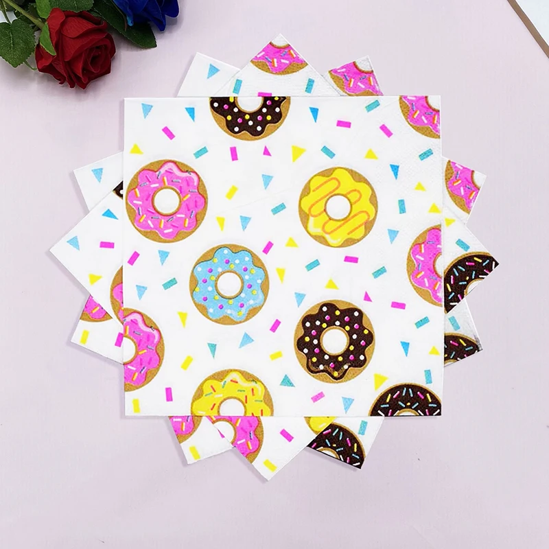 20Pcs Donut Print Disposable Napkins Party Wipes