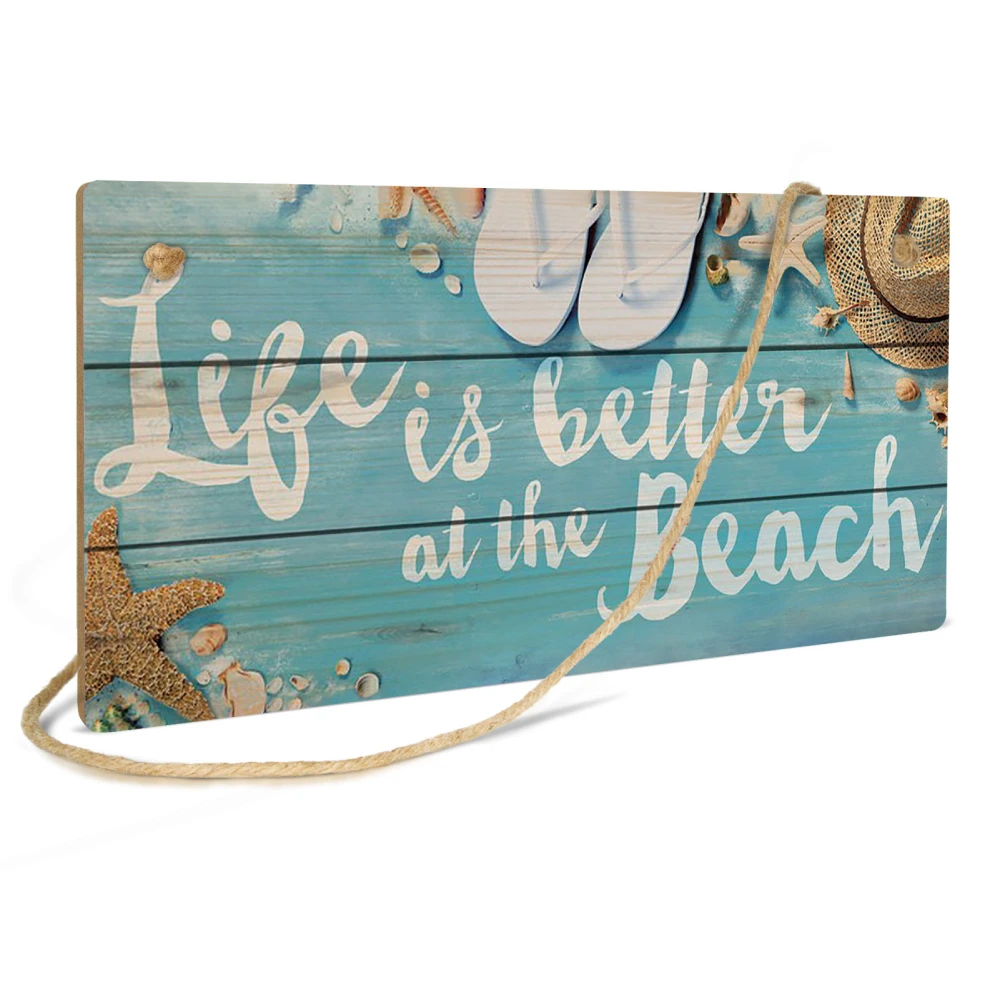 Putuo Decor 1pc Beach Wooden Sign, Wood Hanging Plaque for Beach House Bedroom Living Room, 3.9 x 7.8 Inches