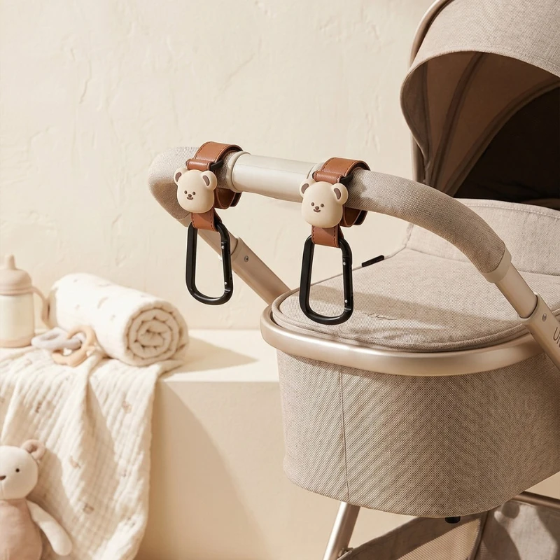 Baby-Kinderwagen-Haken Niedliche Cartoon-Bären Fahrrad-Kinderwagen-Organizer-Haken PU-Leder-Haken zum Aufhängen von Baby-Kinderwagen-Zubehör – Detail 7