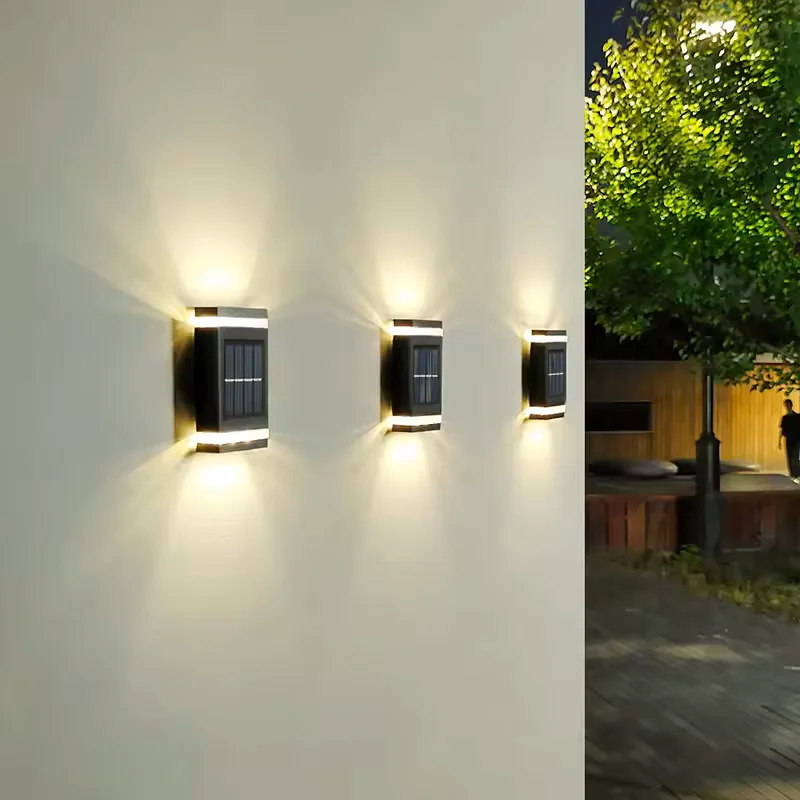 6LED Solar Wall Lamp Outdoor Waterproof Solar Powered Up/Down Lighting Porch Pathway Light for Terrace Garden Fence Villa Yard