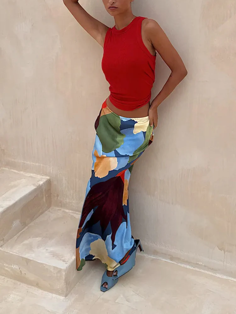 عين الشيطان المطبوعة شيك التنانير الطويلة مزاجه عالية الخصر ضئيلة التفاف الوركين التنانير سيدة أنيقة التباين اللون حزب نصف التنانير #1