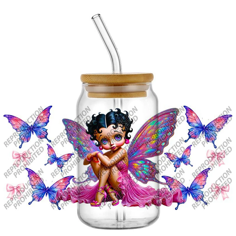 

Лидер продаж Бетти Буп Эльф водонепроницаемые наклейки «сделай сам» 3D переводы наклейки 16 унций УФ DTF для очков чашка обертывания