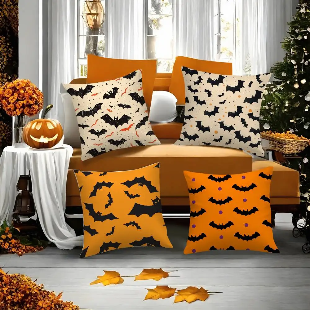 Halloween scary bats Pillow Case Short plush Double-sided Print Square Throw Pillow Covers Sofa Home Cushion Decor