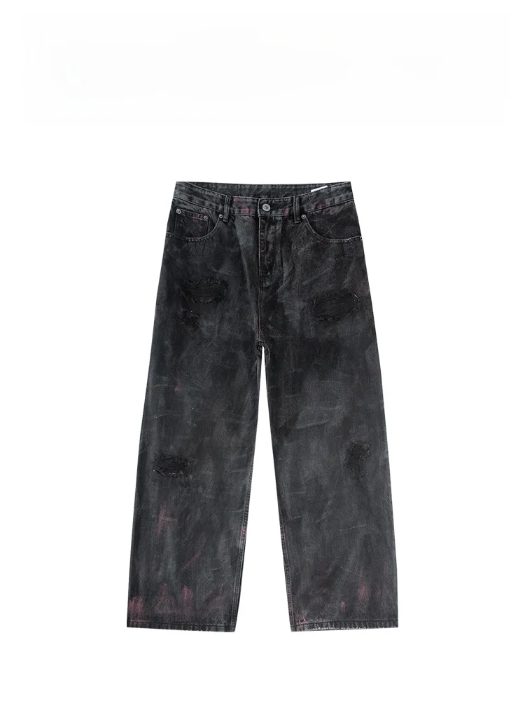 

BAIRBAOLIY Men's Straight Leg Jeans Distred Vintage Sle ey Bla Street Sle Faionable Loose Fit Casual Jeans