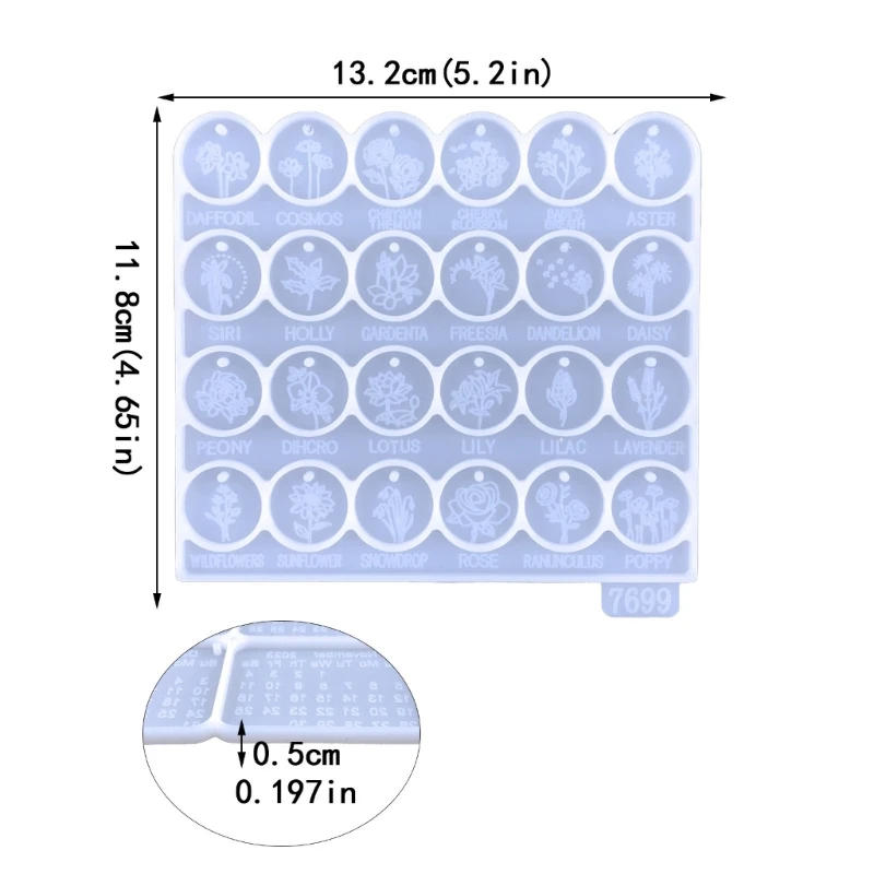 زهرة النبات المفاتيح راتنجات الايبوكسي قالب الزخرفية مع ثقب كيرينغ قلادة القالب