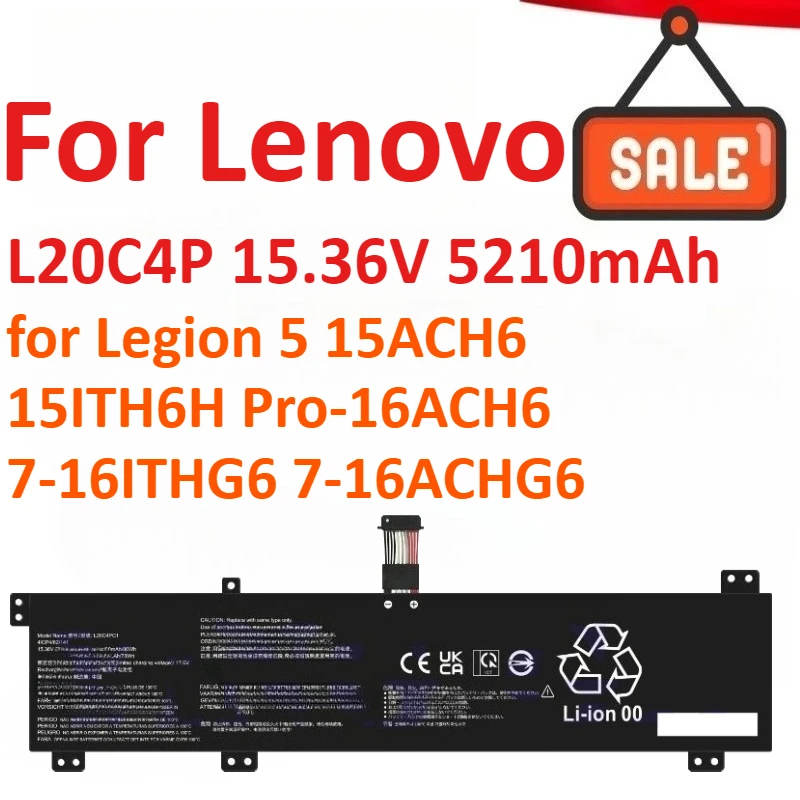 

New L20C4P 15.36V 5210mAh L20C4PC1 Laptop Battery For Lenovo Legion 5 15ACH6 15ITH6H Pro-16ACH6 7-16ITHG6 7-16ACHG6