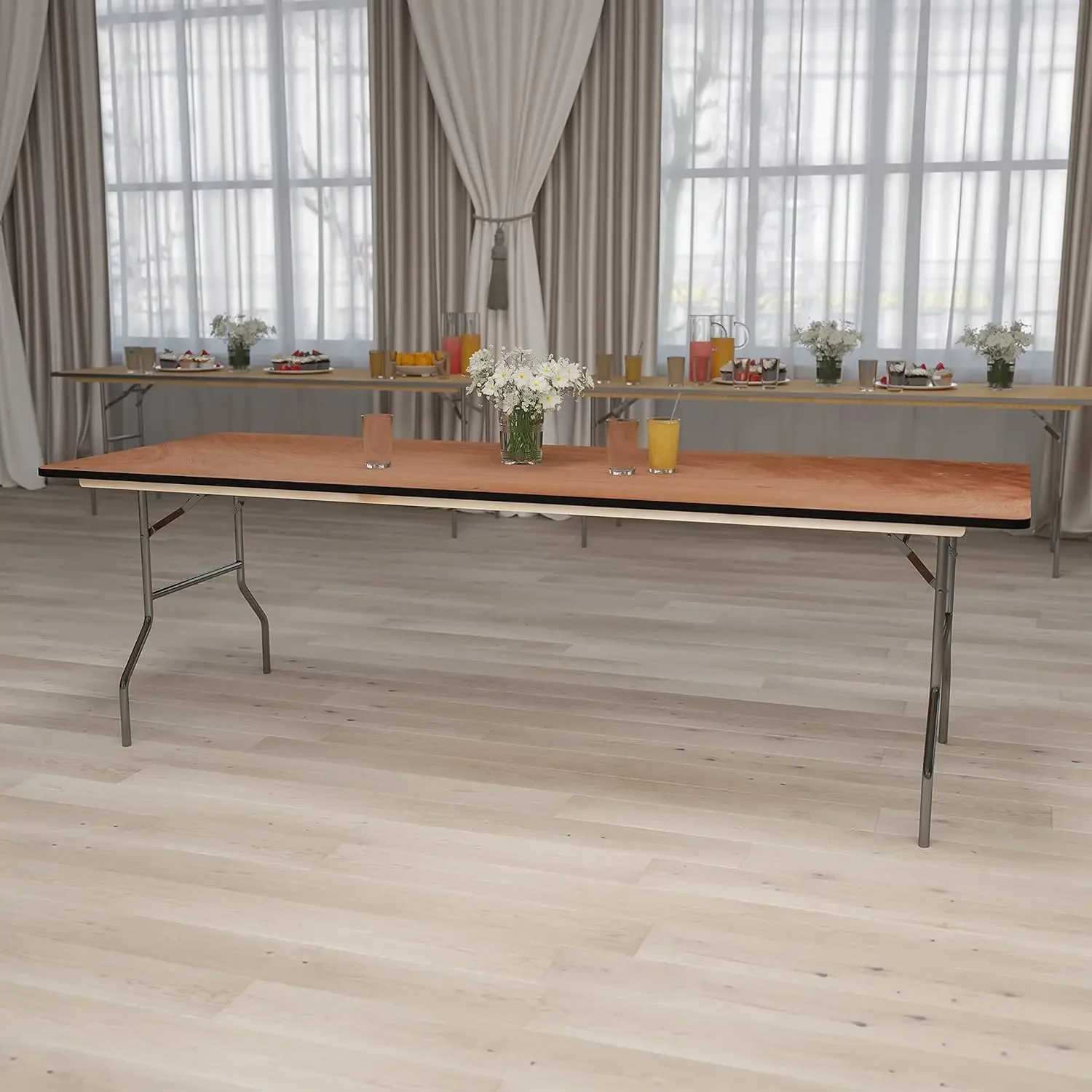 Furniture Fielder Tavolo da evento pieghevole rettangolare in legno per tutte le occasioni, tavolo da banchetto portatile pieghevole con piano in legno, N