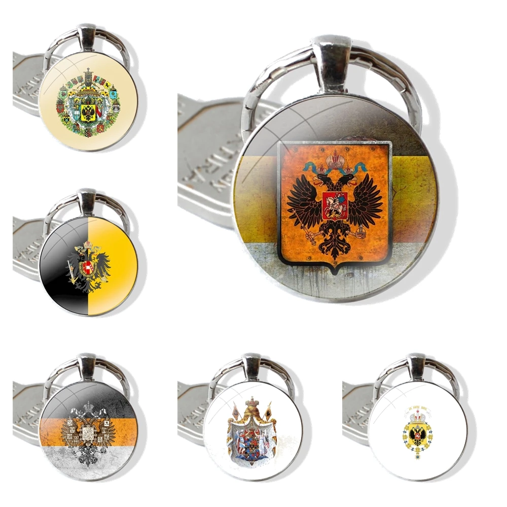 Flag Russian Empire Keychain Handmade Glass Cabochon Key Ring Holder Pendant Key Chains