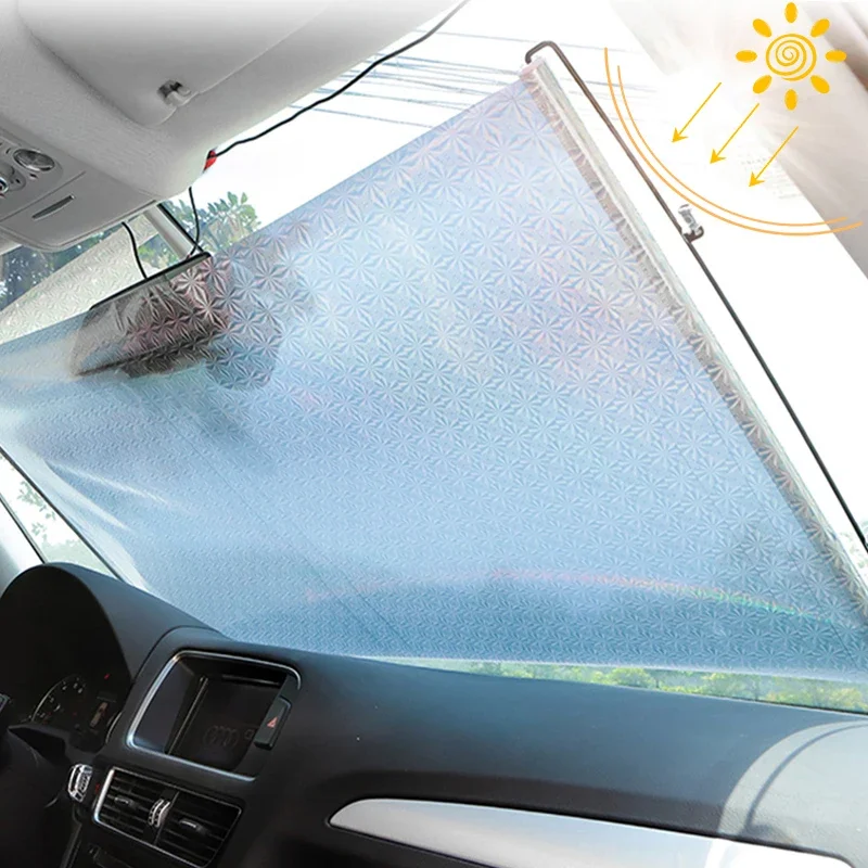 Car Retractable Windshield Sunshade Folding Sun Visor Sheet Anti UV Sun Shade Block Car Window Shade Auto Accessories 68X125CM