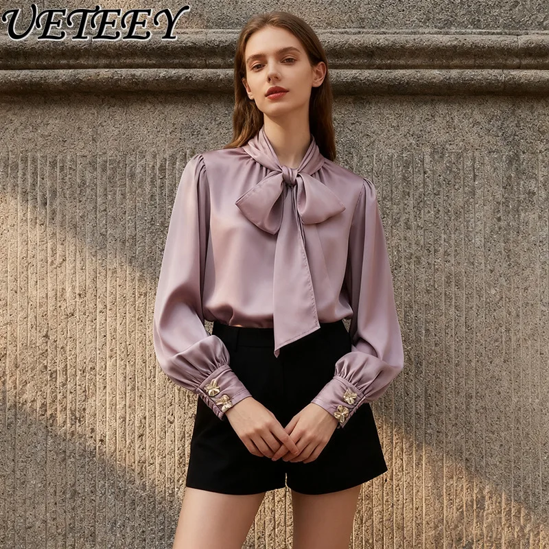 

Элегантная интеллектуальная высококачественная рубашка на шнуровке во французском стиле, осень 2023, новый дизайн, нишевая блузка, универсальные женские топы