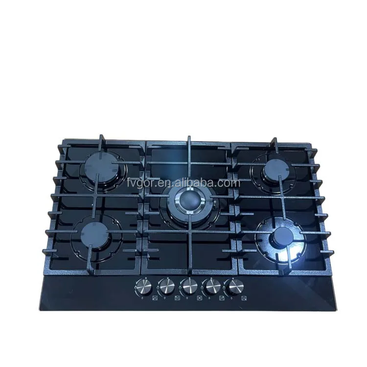 Built-In 5 Burner Commercial Cooktop Tempered Glass Surface Electronic Ignition Gas/Electric 30inch Energy-Saving Flameout
