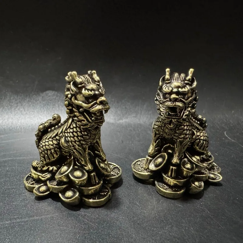 Brass Unicorn Ornament, A Pair of Round Treasure Unicorn New Collection, Exquisite Workmanship Ornament