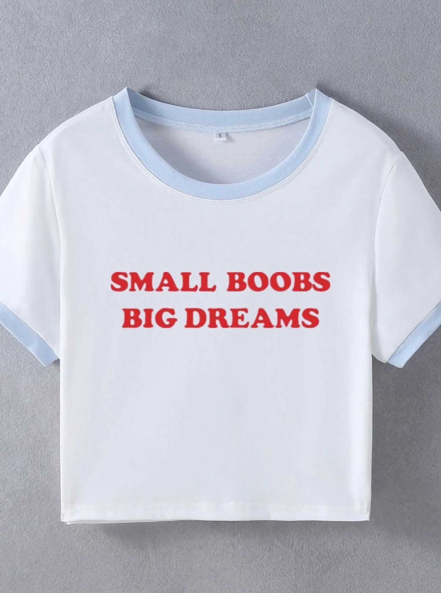 الثدي الصغيرة أحلام كبيرة مضحك الكلمات قائلا المرأة المحاصيل القمم موضة المحملة السببية Laides الإناث قصيرة الأكمام س الرقبة تي شيرت #5