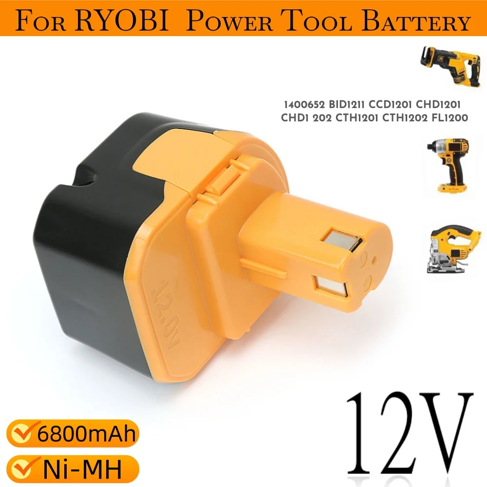 

6800 мАч, 12 В, Ni-MH сменный аккумулятор для электроинструмента Ryobi, аккумуляторная батарея B-1230H B-1222H B-1220F2 B-1203F2 BID1230 TF1100