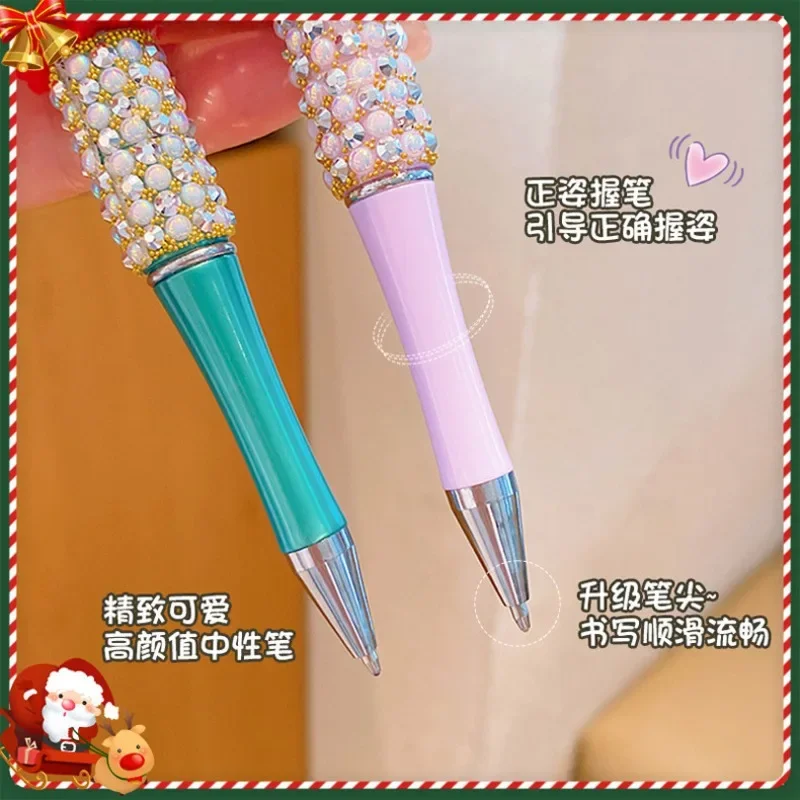 Cartoon Anime Sanrio Crystal Sparkling Diamond Rotating Ballpoint Pen Cute Christmas Melody Student Bead Pen Christmas Gift