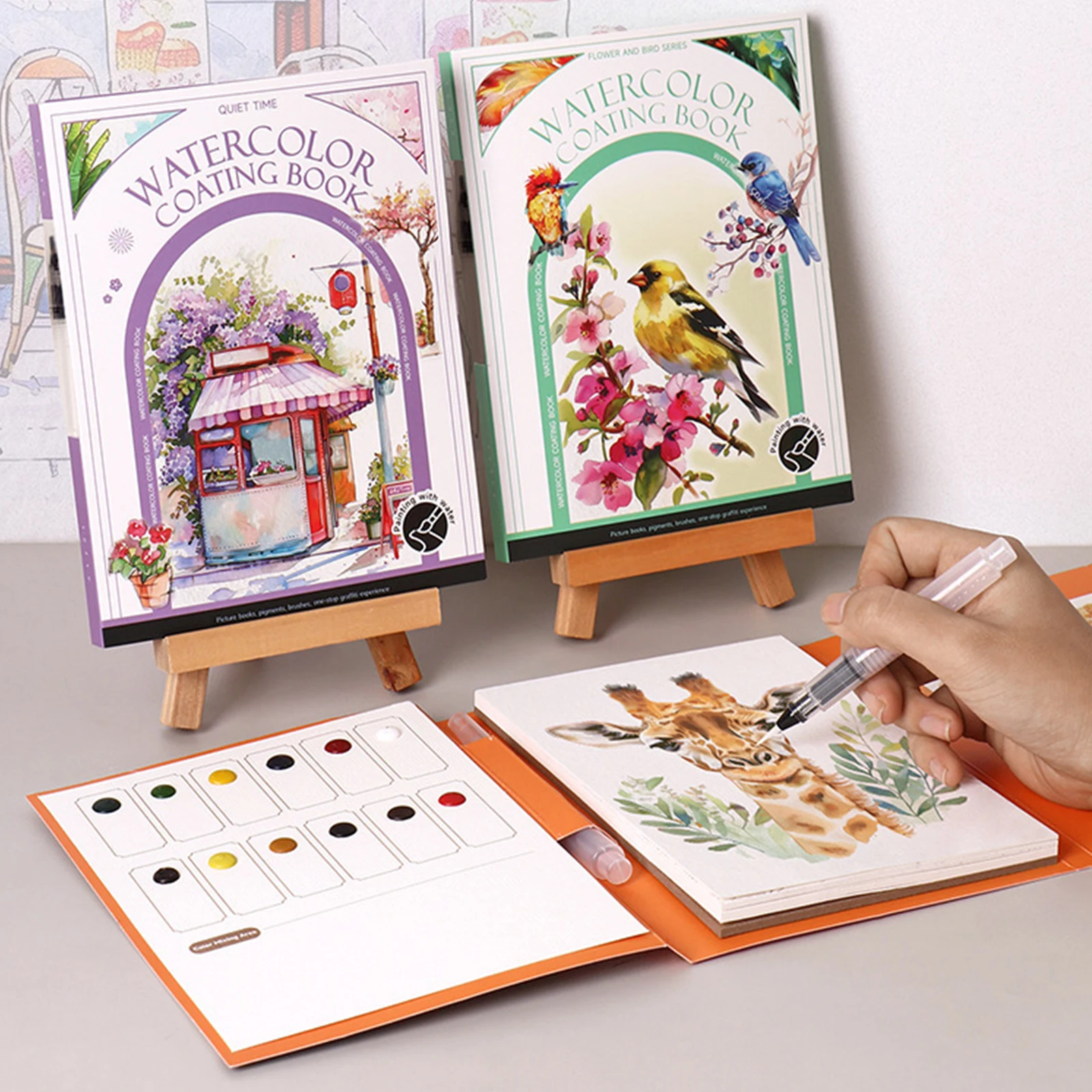 Aquarell-Malbuch mit 12 Farben, Farbkuchen und Pinsel, Aquarell-Malset für Erwachsene, Anfänger, Kunstbedarf