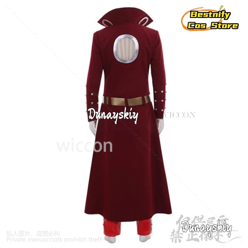 CosplayAnime, disfraz de los siete pecados capitales, disfraz de Ban Fox's Sin Of Greed, abrigo largo rojo con escote en V profundo, pantalones, uniforme Punk Y2K, traje de pelucas