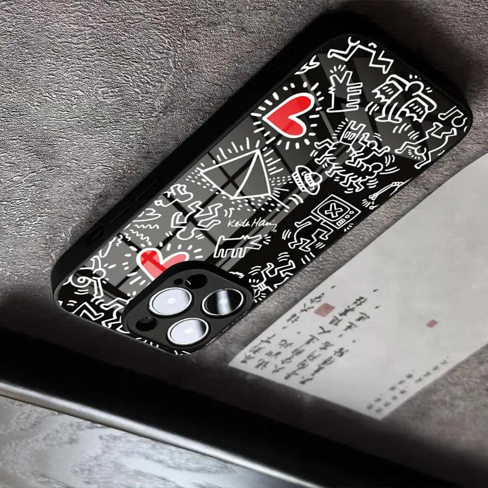 Capa de Telefone A-Artist K-Keith HaringS para iPhone 18 17 Pro Max 16 15 14 Pro Max 13 11 X Xs Xr 8 7Plus com Tampa de Vidro