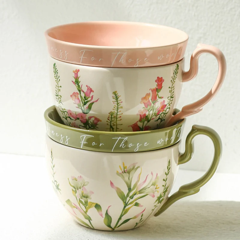 Creative Trends High Temperature Firing Ceramic Cup With Lid Glazing Process Drinkware High-Capacity 460ml Coffee Afternoon Tea