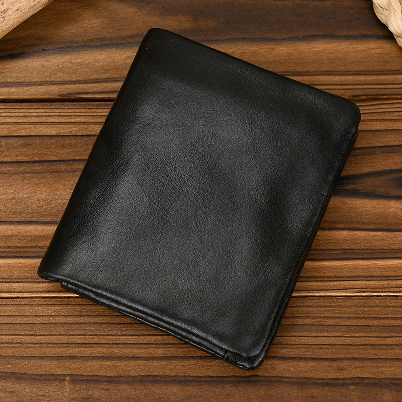 Luufan Genuine Leather Short Wallet Bifold Card Holder Short Purse Male Cow Leather Men's Coin Wallet Real Cowskin Zipper Wallet