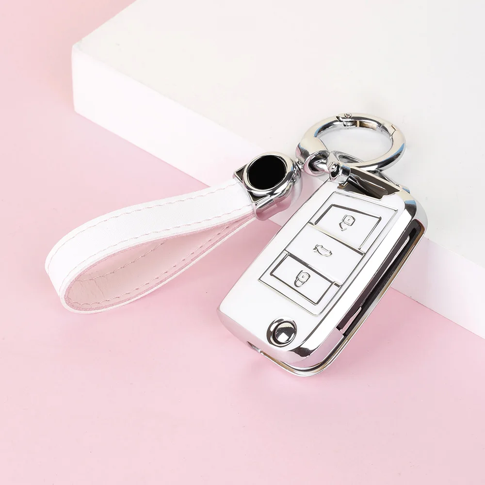 Fashion TPU Car Key Case Cover for VW Golf 7 MK7 3 Buttons Flip Folding Remote Key Fob for Seat for Skoda Car Accessories