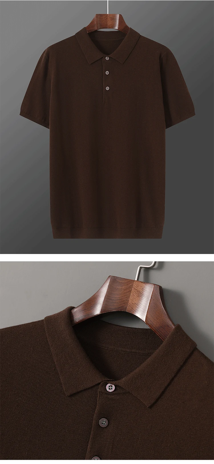 Herren T-Shirt Sommer Wollpullover Kurzarm Lässiger Einfarbiger Herrenpullover POLO-Kragen Gestrickte Oberteile Lockere Bluse – Detail 4