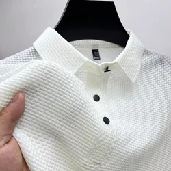 Polo de manga corta de seda de hielo de gama alta para hombre, camiseta transpirable de Golf, ropa de marca informal Lisa a la moda, verano, 2023