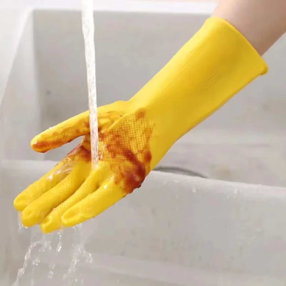 Latex Dishwashing Gloves Women's Waterproof Household Kitchen Washing Bowl Washing Clothes Vegetable Cleaning Household