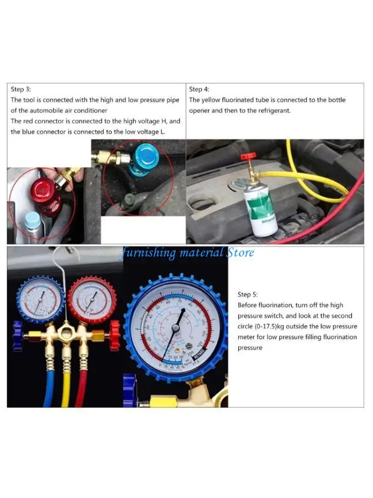 

Y5GD Car HVAC Gauge Set Precise & Durable Diagnostic Gauge Set 1/4 for R134a R22