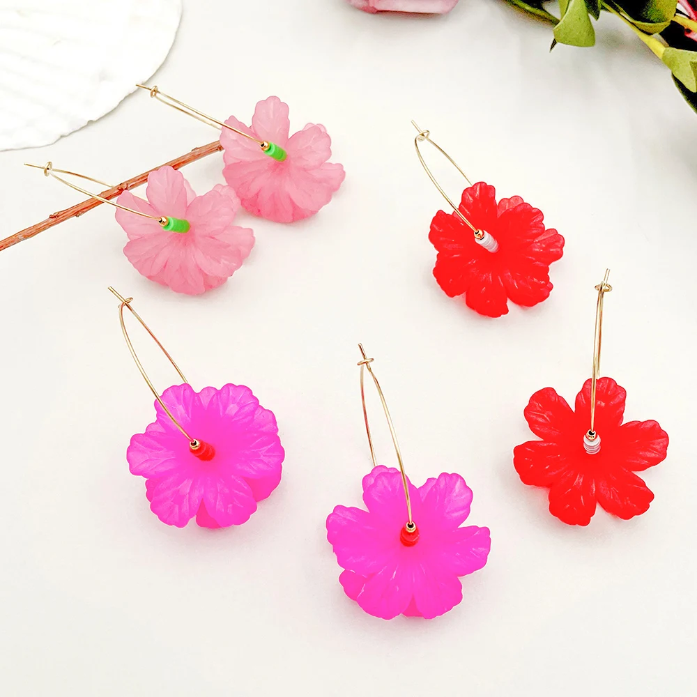 May@RZ Lovely Acrylic Flower Stainless Steel Flora Hoop Earring For Women's Fashion Jewelry 14k Plated Earring Cute Accessories