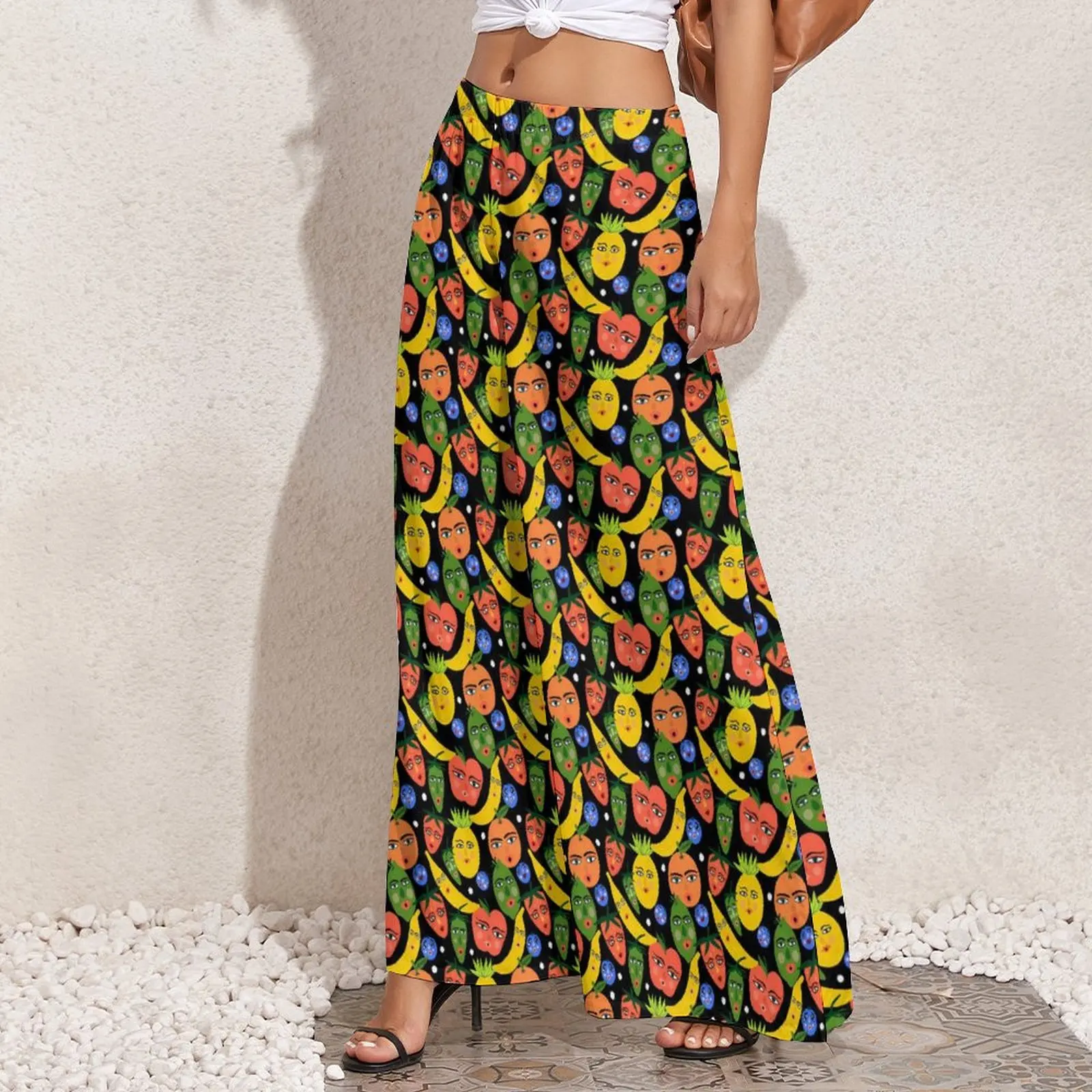 Fruit Print Pants Funny Fruit Salad Casual Wide Leg Pants Woman Oversized Beach Custom Straight Trousers