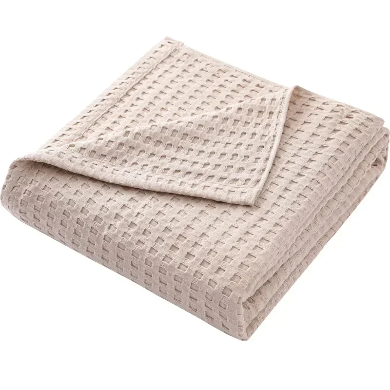 Summer Waffle Plaid Cotton Bed Blanket Throw Thin Quilt Knitted Bedspread Home Hotel Coverlets Green Pink Throw Blankets