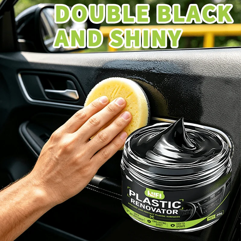 KUFI Car Plastic Restore Care Wax, Hydrophobic Dust-Proof Gloss, Bumper & Interior Plastic Polish, Anti-Aging Protection