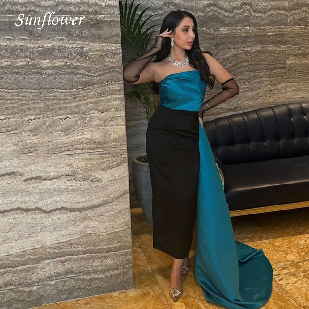 

Sunflower Simple Strapless Prom Gowns Floor-Length Mermaid Evening Dress Satin Party Dress 2023 High-end Custom Sweep Train