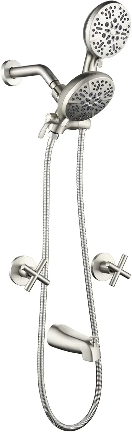 

2 Handles Faucet Set with Tub Spout Bathtub Faucet Combo Set System Complete Tub and Trim Kit Brushe