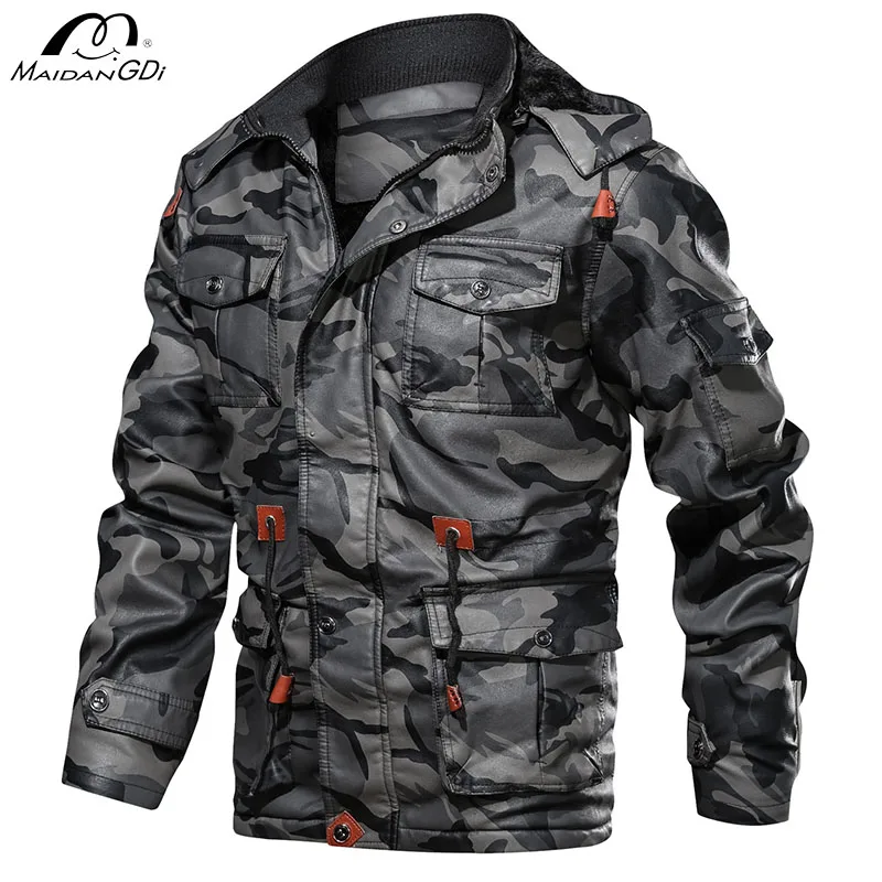 MaiDangDi Camouflage Military Style Men's Jacket Tough Guy Male Coat Windproof Warm Fleece Mens Top Military Enthusiast Jacket