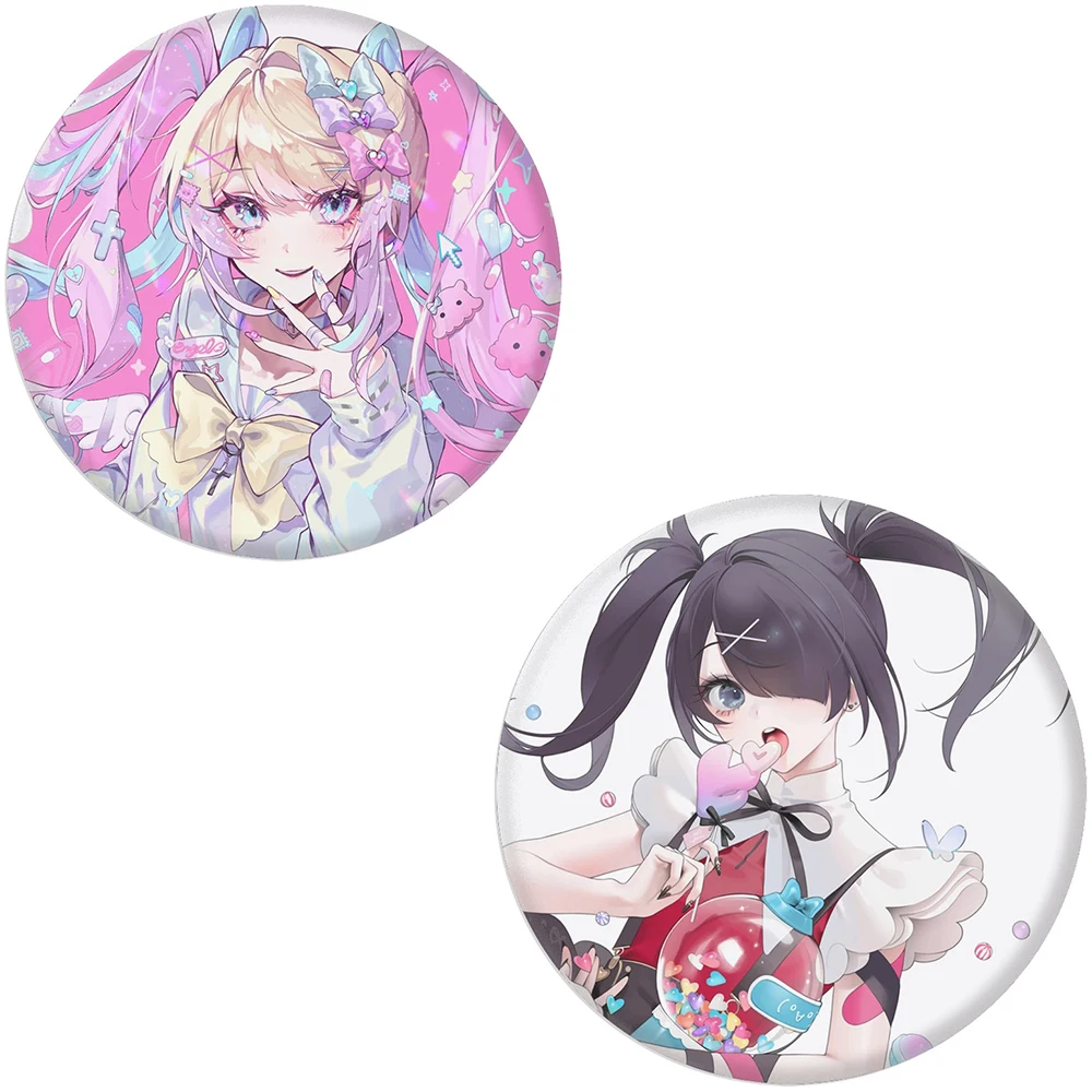 2pcs/set Needy Streamer Overload Badge Angel Ame-chan Anime Round Brooch Pin Cute Cartoon Lapel Pin Backpack Decor Gift