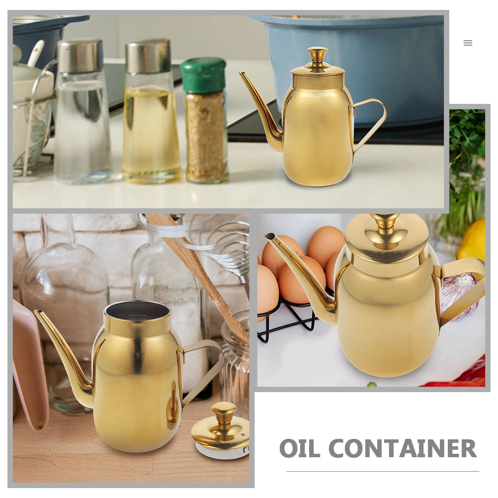 

Stainless Steel Oil Pot Filter Residue Grease Container Kitchen Dispenser Bottle Soy Sauce Vinegar Storage Can Long Spout Anti