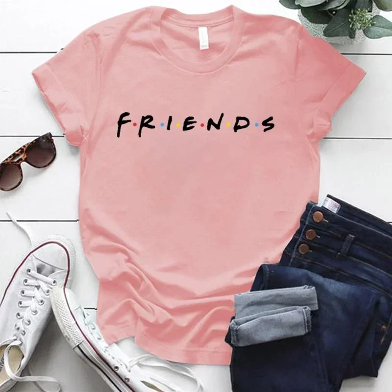 2024 Women\'s Fashion Printed Friends Print T-shirts Summer Casual Loose Round Neck Creative Personalized T-shirts Cotton Tops