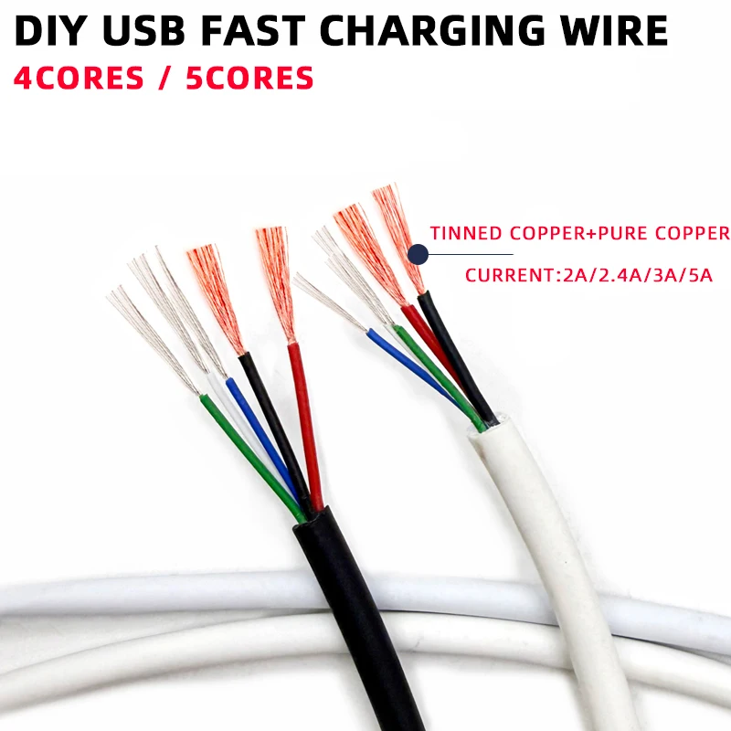 DIY USB Cable 5A Fast Charging Soft PUR Insulation for Data Transmission Android Micro iPhone Type C Accessories Keyboard Wire