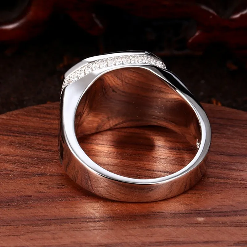 BOCAI New Solid Pure 100% S925 Silver Retro Craft Simple Trend Inlaid Black Agate Men\'s Ring Fashion Jewelry Accessories