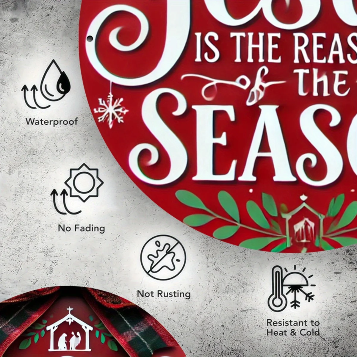 لافتة عيد الميلاد الخشبية المستديرة الاحتفالية ثنائية الأبعاد - تصميم " يسوع هو سبب هذا الموسم" مع رقاقات الثلج وهولي، مناسب