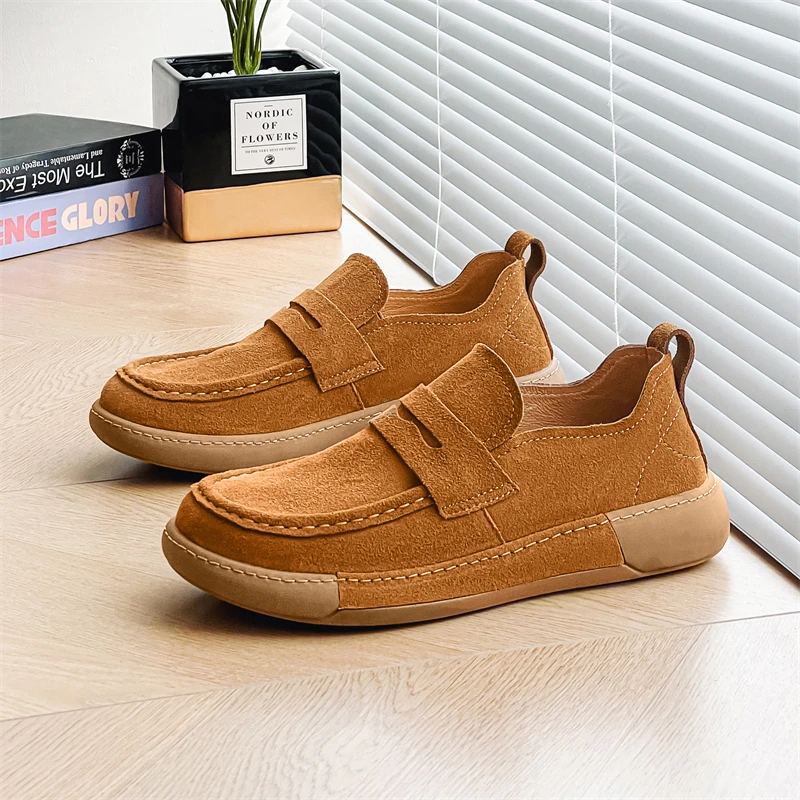 Spring Classic Loafers Men Sneakers Slip on Genuine Leather Casual Men Shoes Breathable Suede Leather Anti-skid Walking Footwear