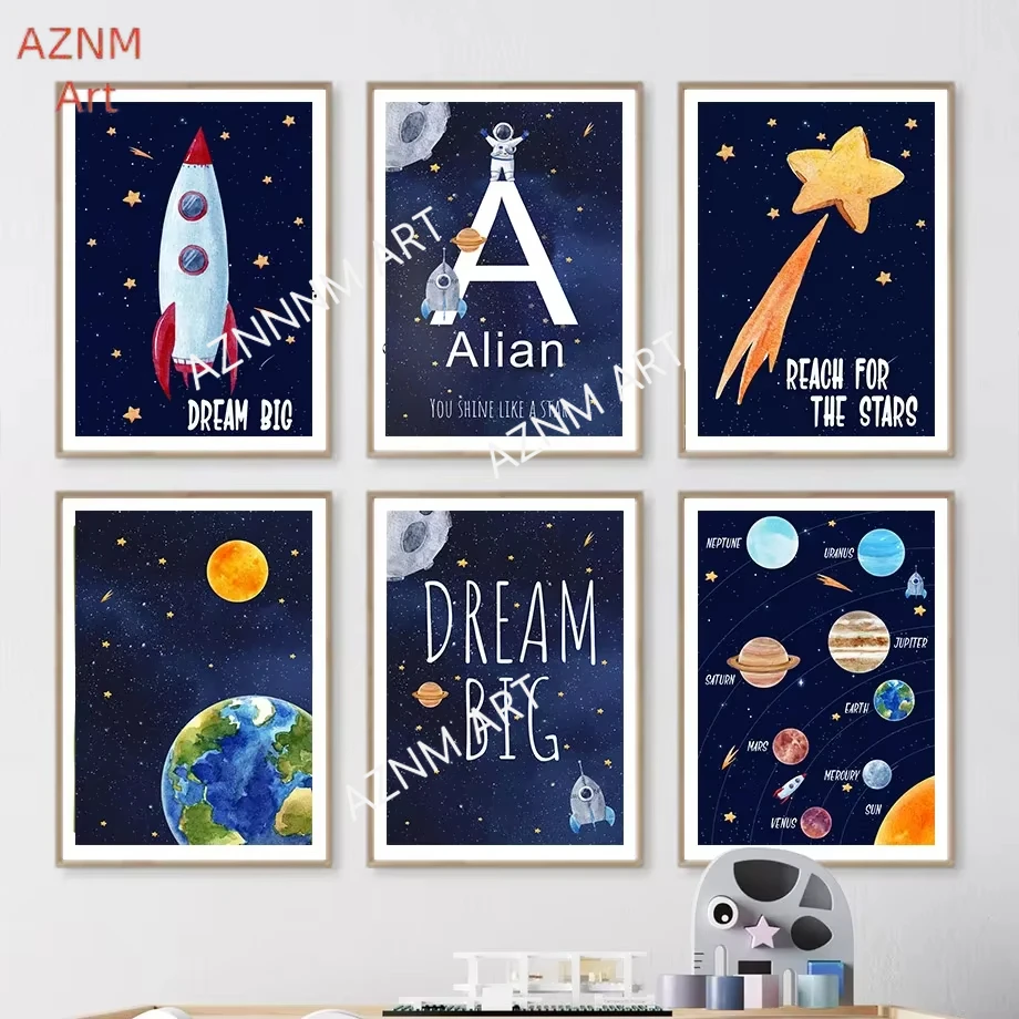 1/6 stücke Kinderzimmer Dekorative Wand Kunstdrucke Raum Astronaut Innen Poster Baby Leinwand Dekoration Wand Bilder Wohnkultur