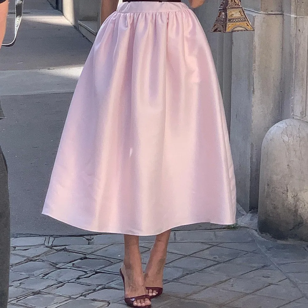 

Blush Pink Satin Skirts High Waist Ankle Length Maxi Skirt Formal Wear Custom Made Women Saias
