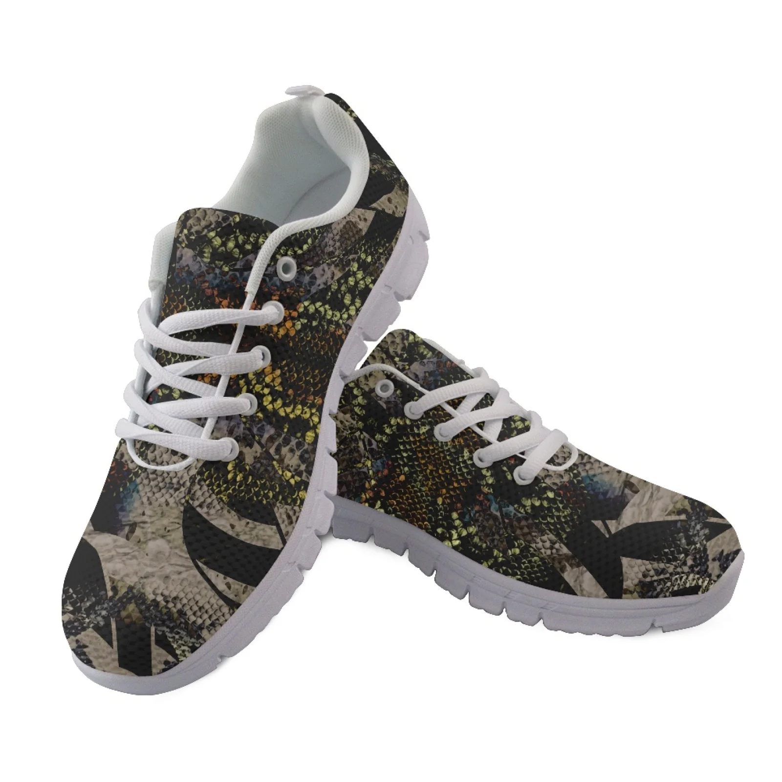 Coloranimal Lightweight Breathable Sports Trainers for Womens Womens Athletic Walking Sneakers for Travel Snake Skin Print