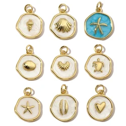 3pcs/Lot Copper Enamel Round Pendants Star Heart Conch Charms for DIY Fashion Jewelry Making Accessory