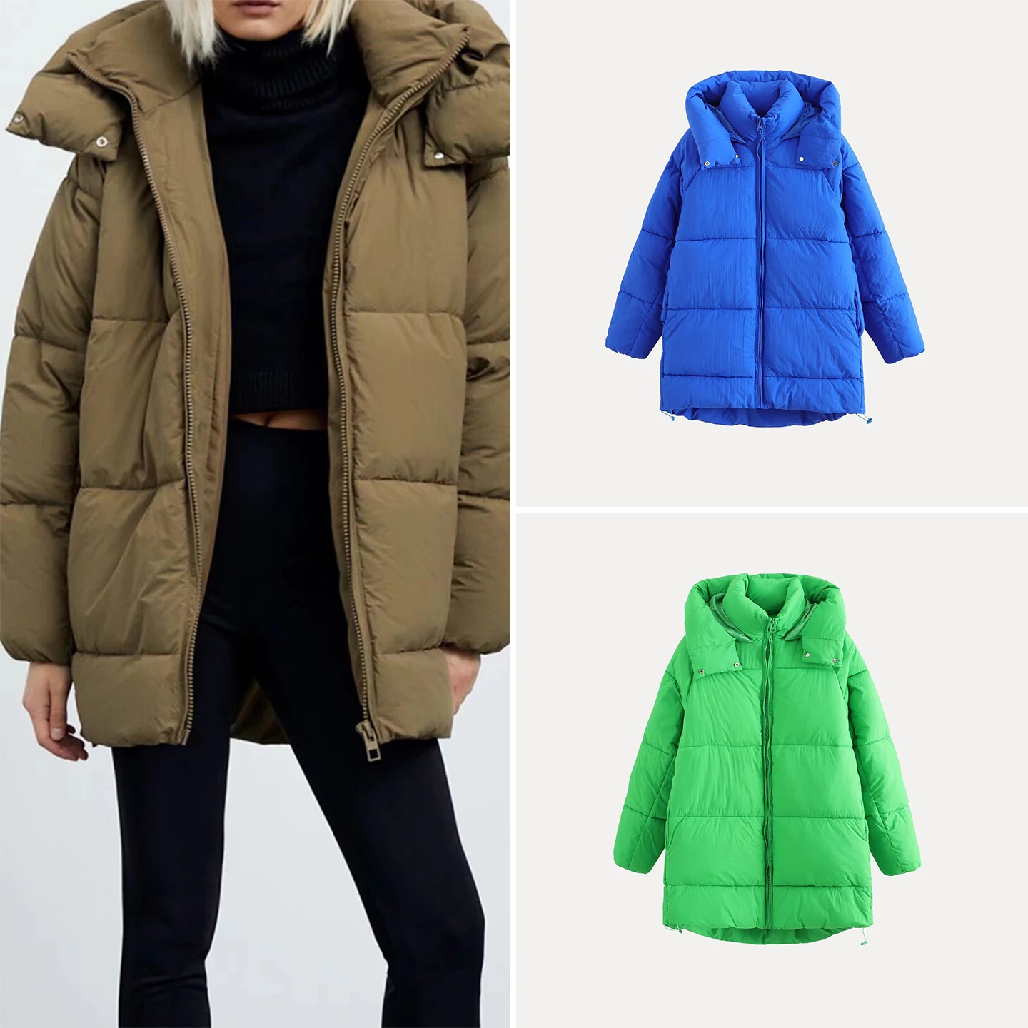 

Faionable Loose Long Coat Women's Spring Autumn Winter Zipper Closure Casual Straight Cut Cotton Jaet Ele Outerwear