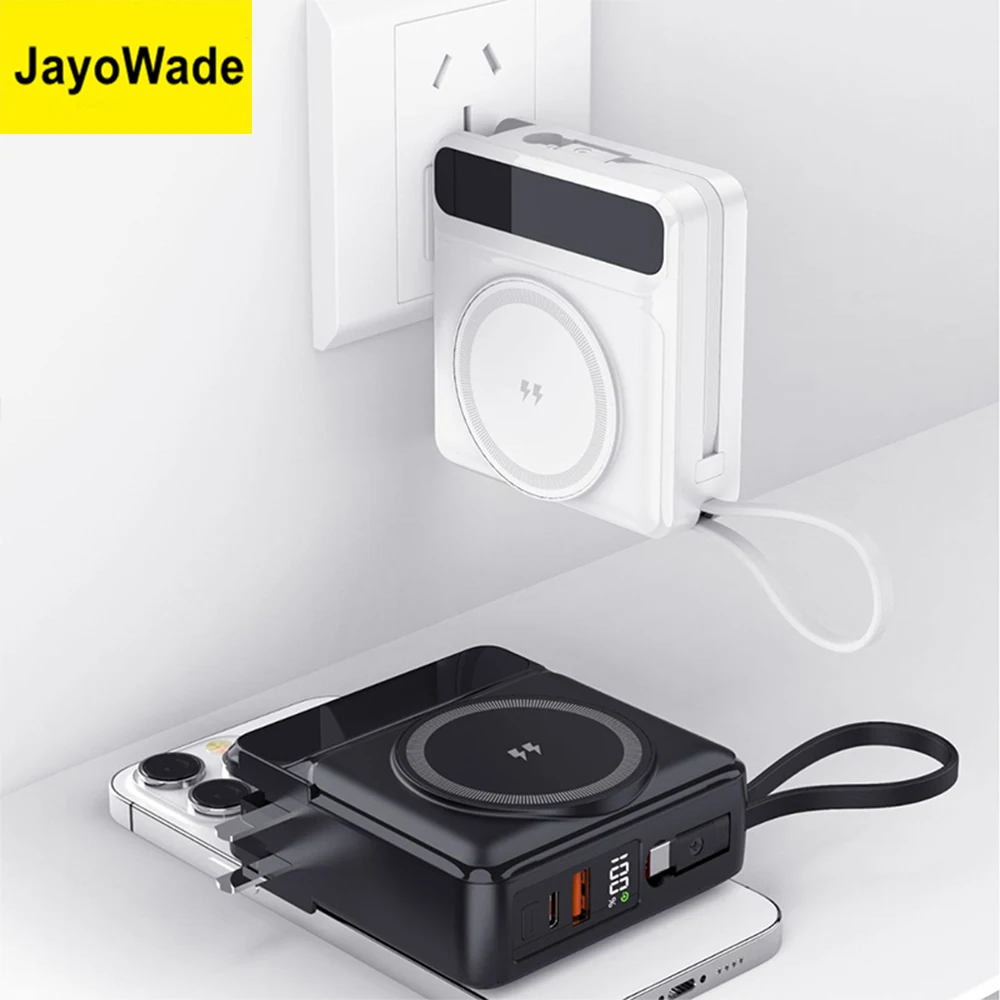 

JayoWade 15000 мАч Magsafe Power Bank Кабель Разъем переменного тока Настенное зарядное устройство для iPhone 16 15 Xiaomi Samsung 22,5 Вт Быстрая зарядка Powerbank